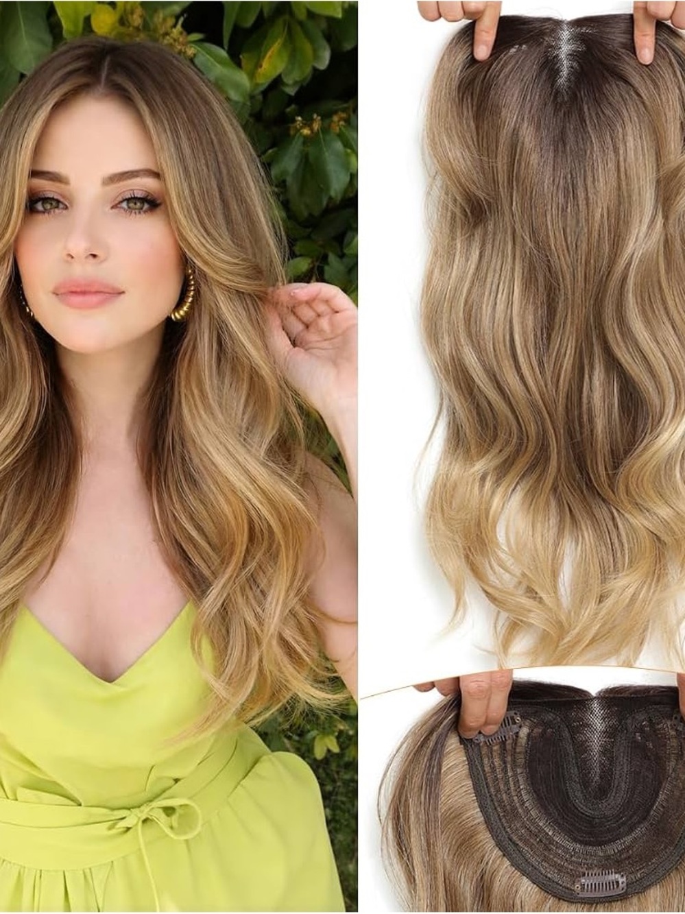 Blonde Balayage Clip-In Topper with Natural Root